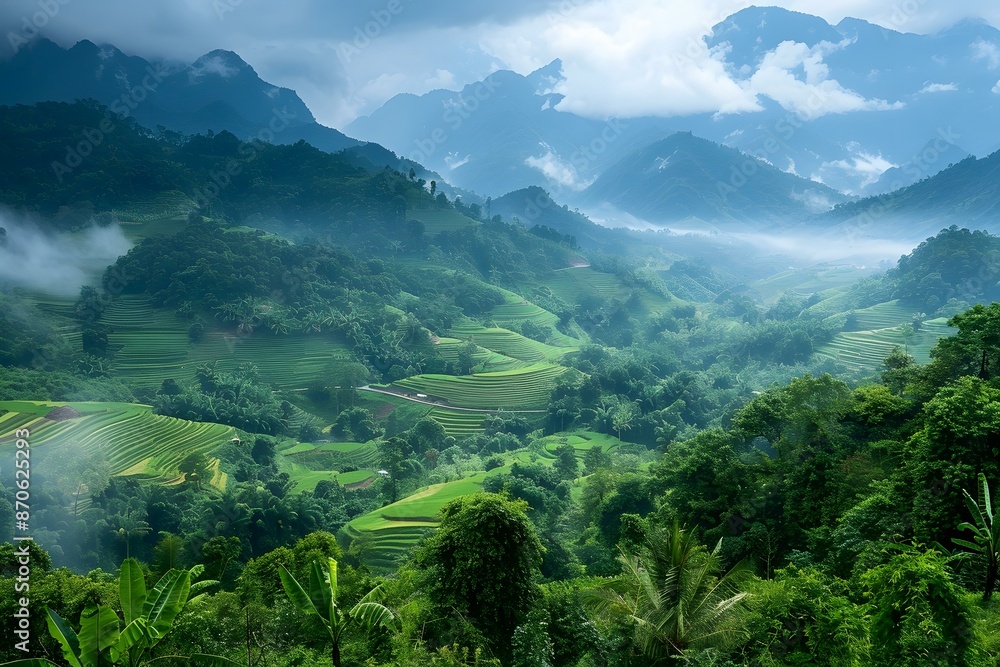 Fototapeta premium Green Rice Terraces in the Mountains