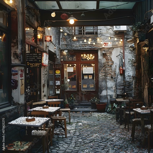 Wallpaper Mural secluded alley with tables and chairs Torontodigital.ca