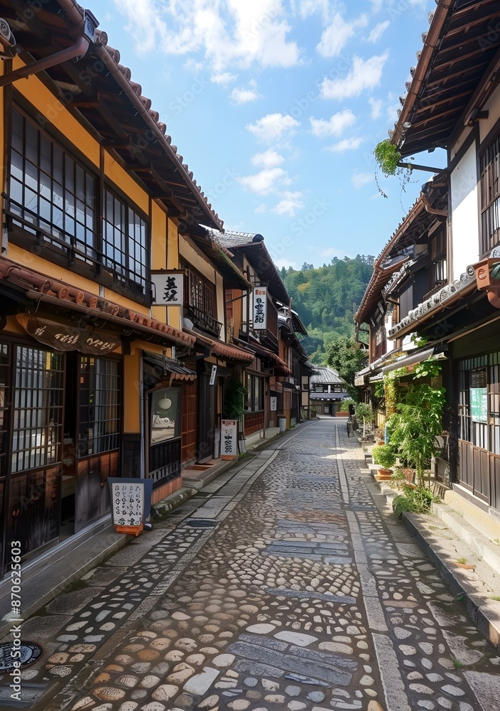 The traditional buildings with stone road in Japan The traditional buildings with stone road in Japan