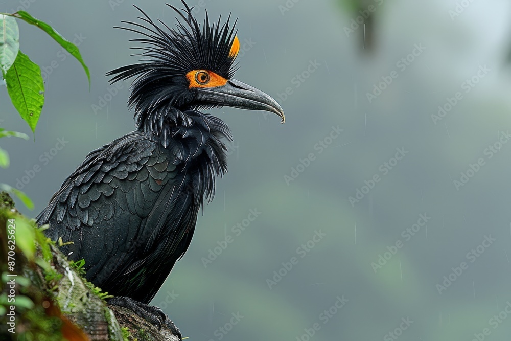 Obraz premium Black-Crested Cormorant Perched On Branch In Tropical Rainforest