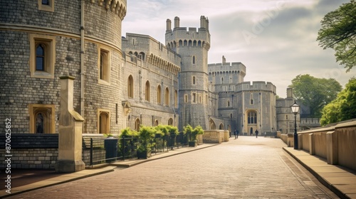 An ancient Windsor Castle, steeped in history, its stone walls whispering tales of bygone eras. photo