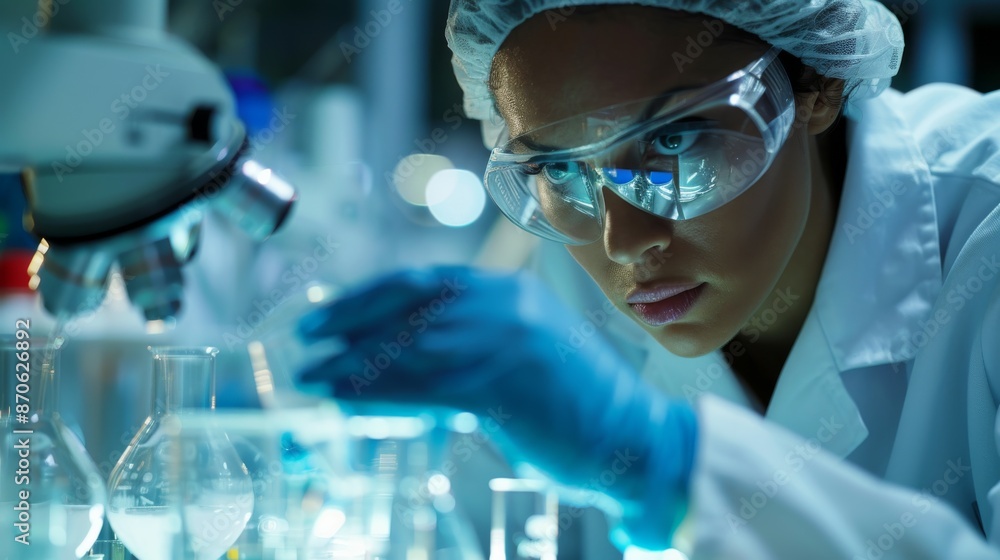 Doctor in a lab with microscope wearing glasses close up portrait Doctor in a lab with microscope wearing glasses close up portrait