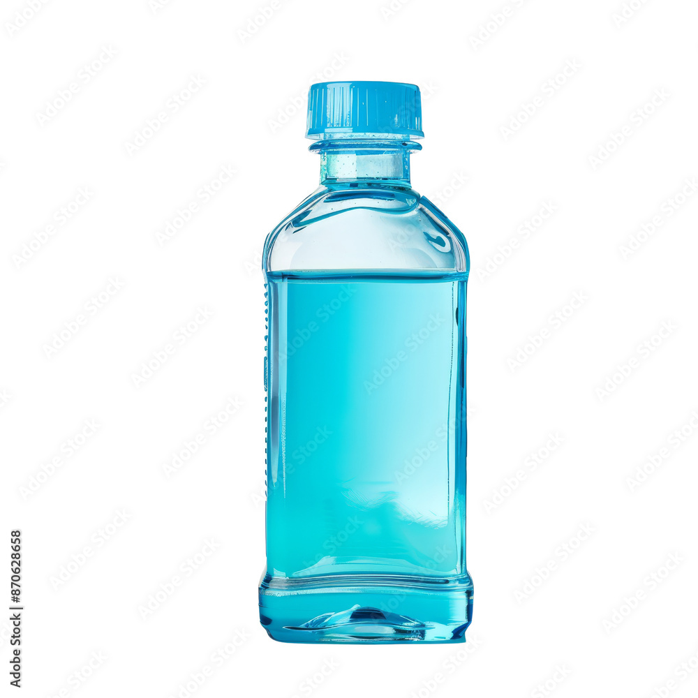 Blue plastic bottle filled with liquid, standing upright. Isolated on transparent background, perfect for product, healthcare, or hydration concept. Blue plastic bottle filled with liquid, standing upright. Isolated on transparent background, perfect for product, healthcare, or hydration concept.
