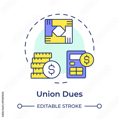 Union dues multi color concept icon. Payment practice, salary. Financial profit, income. Round shape line illustration. Abstract idea. Graphic design. Easy to use in infographic, presentation