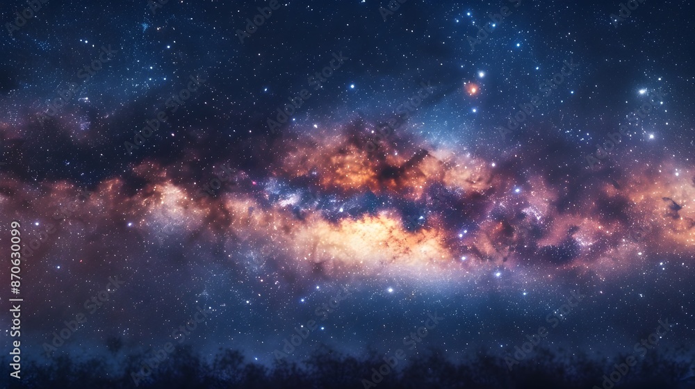 Fototapeta premium Enchanting Milky Way Panorama with Glowing Galactic Core and Twinkling Constellations