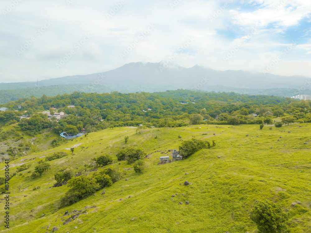 Fototapeta premium landscape with green hills and blue sky