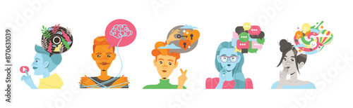 People Characters with Different Types of Thinking and Mindset Model Vector Set