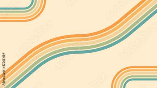 Abstract background of rainbow groovy Wavy Line design in 1970s Hippie Retro style. Vector pattern ready to use for cloth, textile, wrap and other.