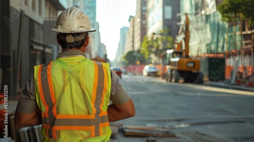 construction worker on the background of large construction