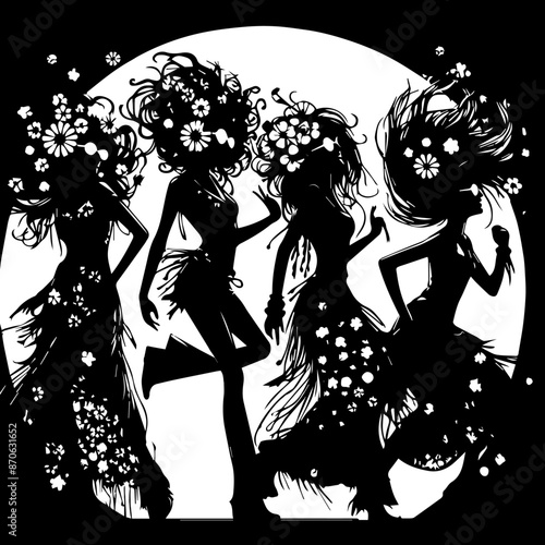 silhouettes of girls dancing at a Halloween party
