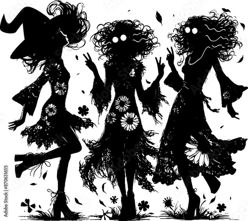 silhouettes of girls dancing at a Halloween party