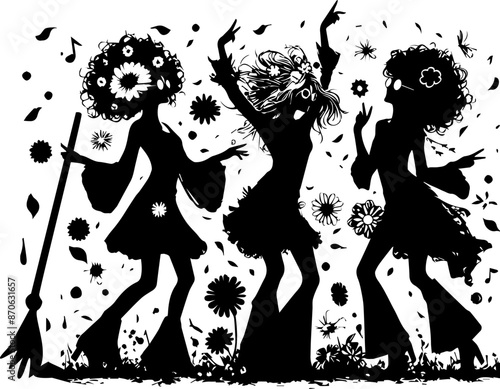 silhouettes of girls dancing at a Halloween party