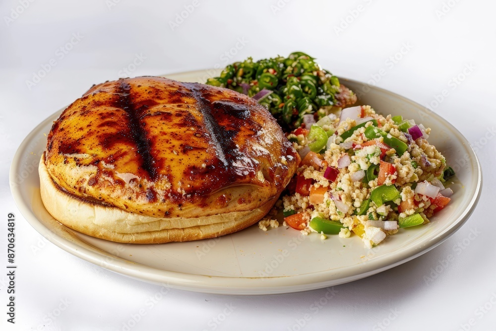 Delicious chicken sandwich with chipotle mayo and fresh tabbouleh salad Delicious chicken sandwich with chipotle mayo and fresh tabbouleh salad