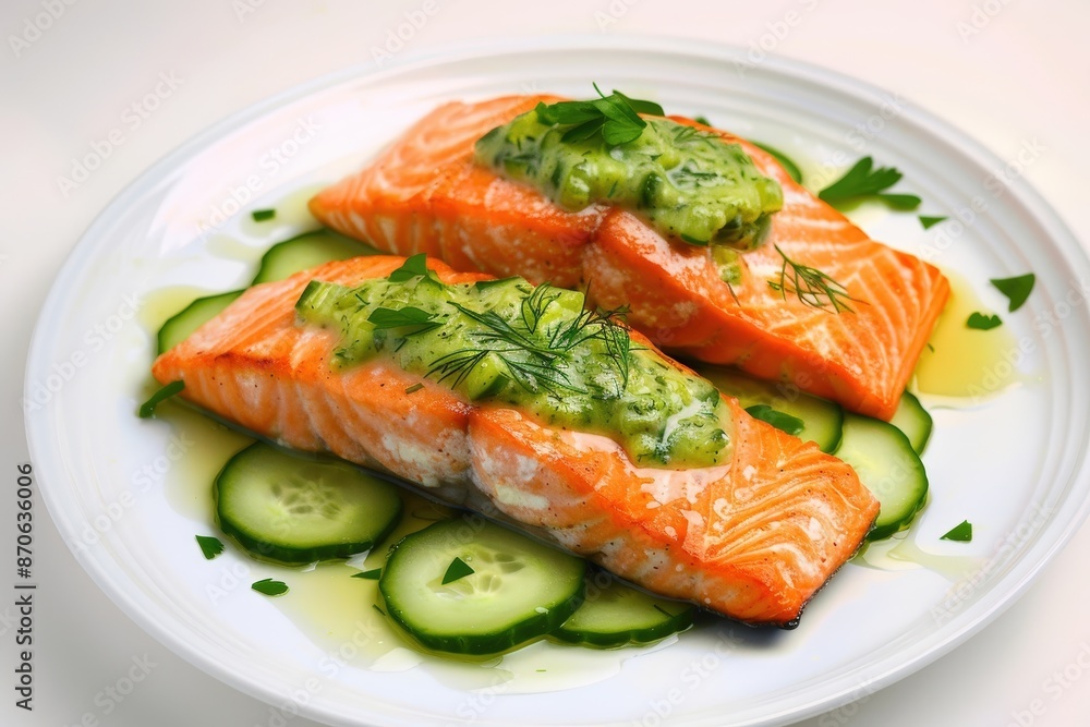 Tantalizing Poached Salmon with Fresh Cucumber Sauce Tantalizing Poached Salmon with Fresh Cucumber Sauce