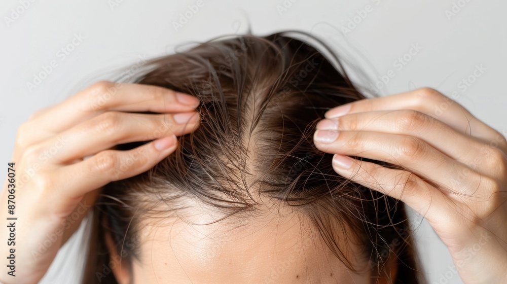 Close-up of a Woman's Scalp with Hair Loss Close-up of a Woman's Scalp with Hair Loss
