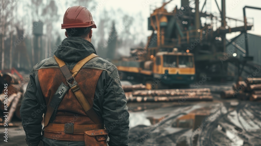 A worker wearing a safety helmet A worker wearing a safety helmet
