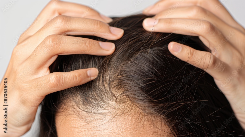 Fototapeta premium Close-up of a Person's Scalp with Hair Loss