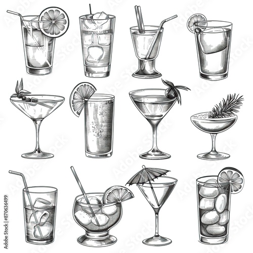 Collection of Hand-Drawn Cocktails