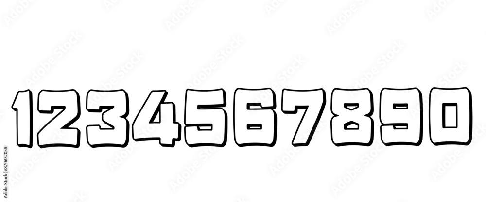 Hand drawn set of line numbers for children cartoon style collection or baby background. Set of numbers from zero to nine isolated on white background. Vector illustration. Hand drawn set of line numbers for children cartoon style collection or baby background. Set of numbers from zero to nine isolated on white background. Vector illustration.