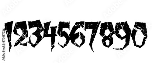 Hand drawn grunge vector numbers. Dirty textured font. Black ink characters isolated on white background. Dirty painted numbers set. Dry brush texture. Typography vector elements.