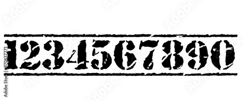 Hand drawn grunge vector numbers. Dirty textured font. Black ink characters isolated on white background. Dirty painted numbers set. Dry brush texture. Typography vector elements.