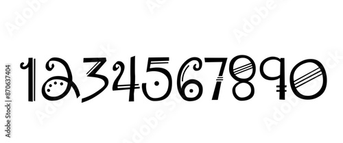 Hand drawn set of line numbers for children cartoon style collection or baby background. Set of numbers from zero to nine isolated on white background. Vector illustration.