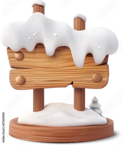 Rustic Wooden Sign Covered with Snow for Festive and Seasonal Displays. Vector illustration