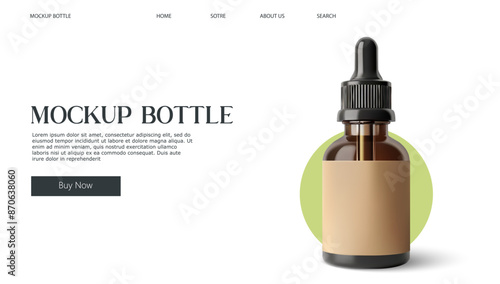 Elegant Dropper Bottle on Green Circle Background for Cosmetic Products