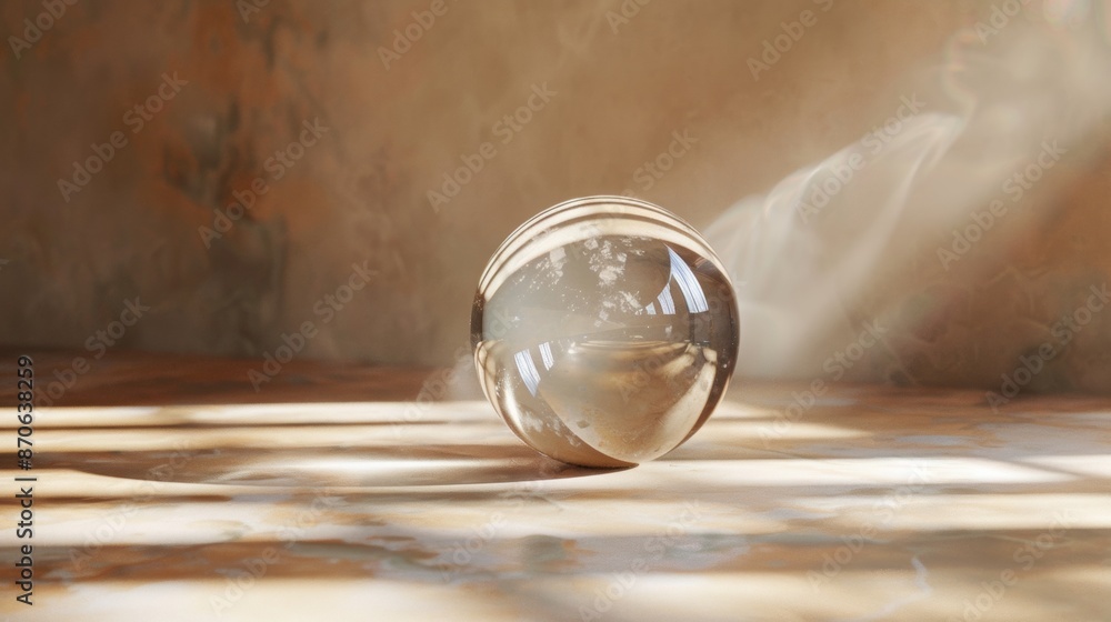 Glass Sphere Reflecting Sunlight on a Wooden Surface