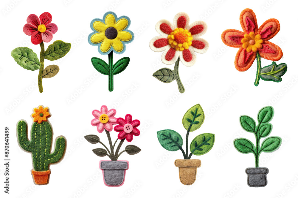 Felt flower plant stickers png cut out set Felt flower plant stickers png cut out set