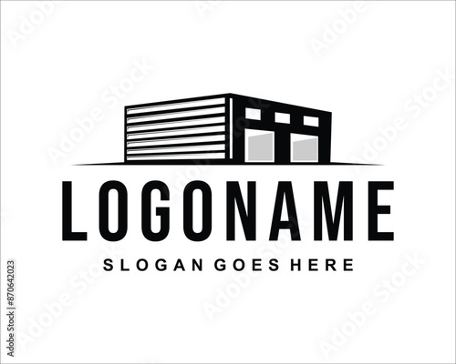 silhouette warehouse factory industry logo vector illustration design