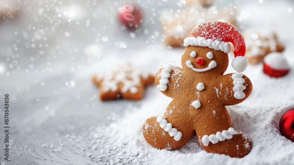 gingerbread santa claus on snow background. copy space gingerbread santa claus on snow background. copy space