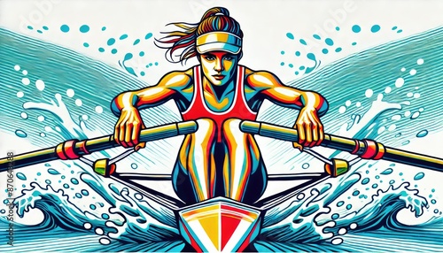 Female Rowing Athlete, concept for the 2024 Summer Olympics