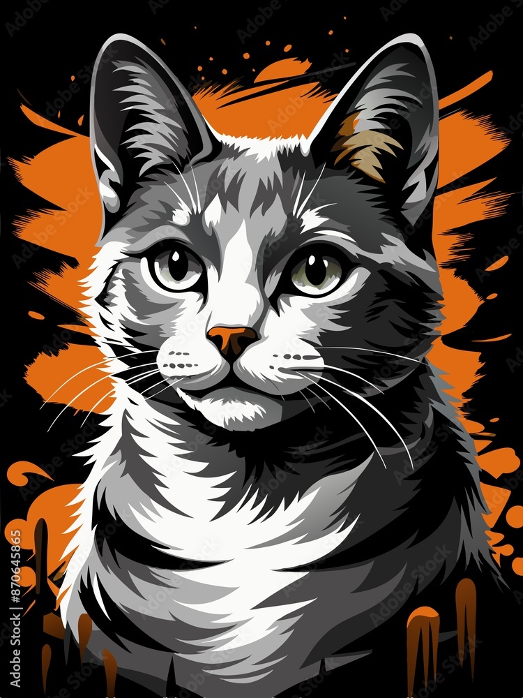 a serious cat in aggressive sweeping dark tones. a serious cat in aggressive sweeping dark tones.
