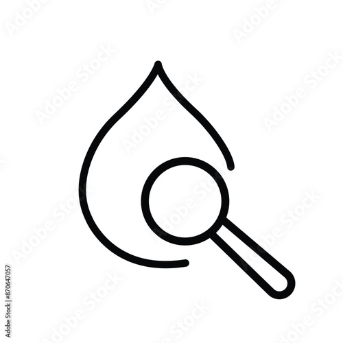 Drop with magnifying glass line icon. Liquid, magnifier, drinking, evaporation, man, thirst, drinking water. Save the water. Beverage concept. White