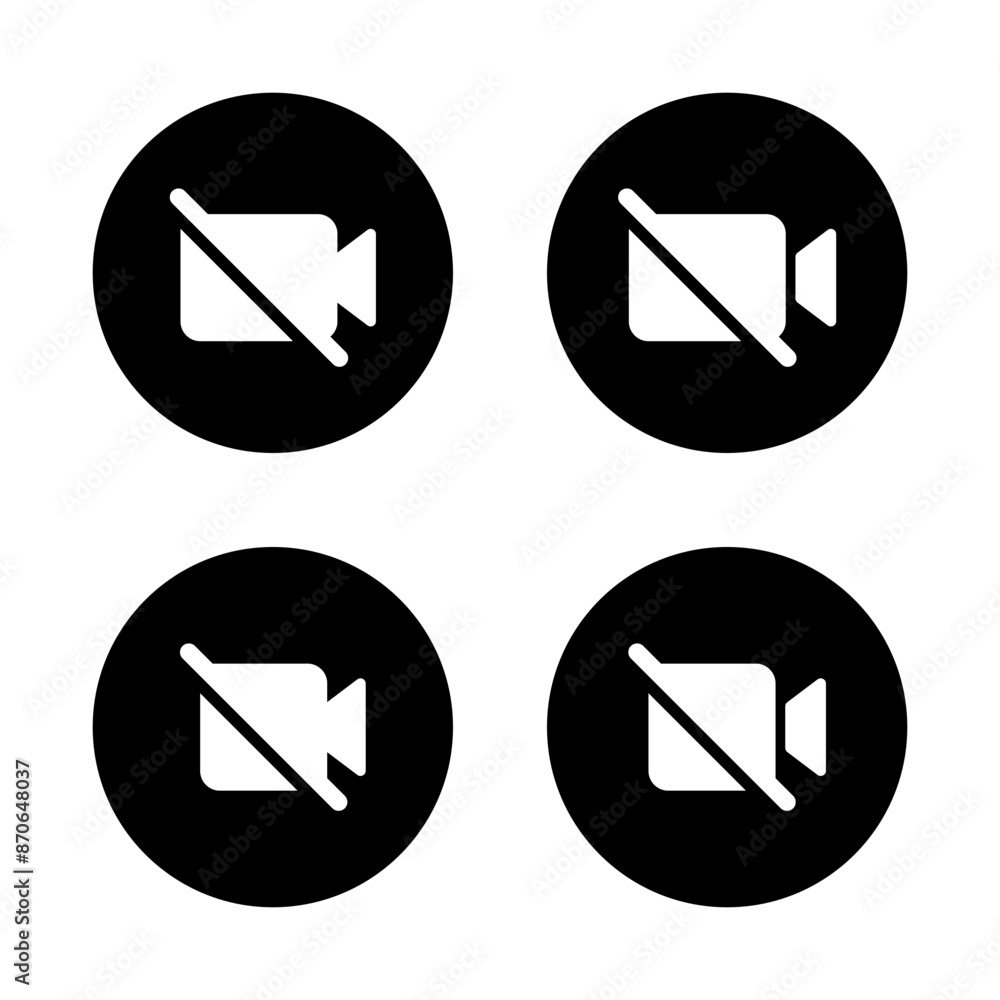 Mute video, camera off icon on black circle Mute video, camera off icon on black circle