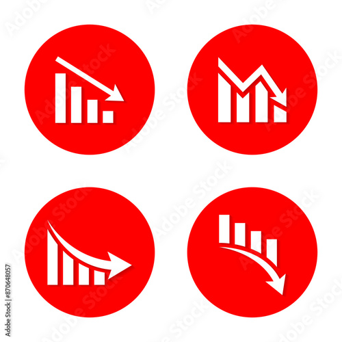 Decreasing graph icon with shadow. Bankrupt, market crash concept