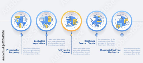 Collective bargaining management circle infographic template. Data visualization with 5 steps. Editable timeline info chart. Workflow layout with line icons. Lato-Bold, Regular fonts used