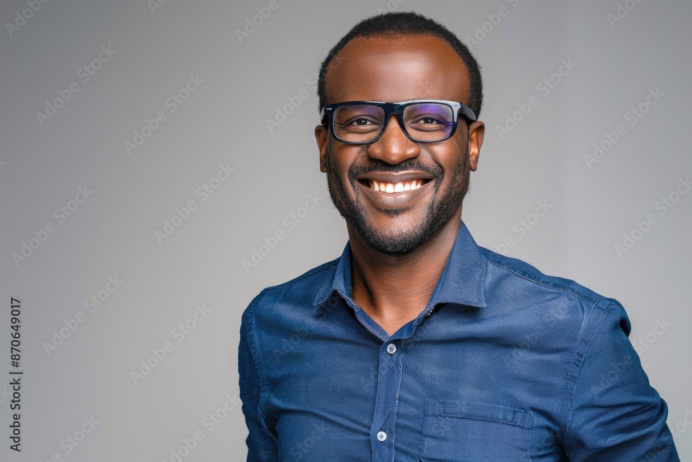 Handsome African man with white smile and glasses pose for portrait. Handsome African man with white smile and glasses pose for portrait.
