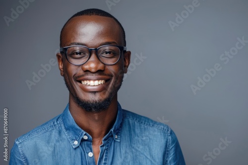 Handsome African man with white smile and glasses pose for portrait.