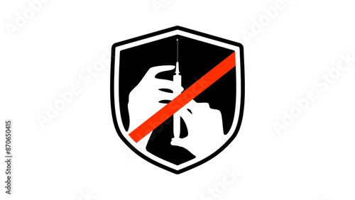Stop Vaccination sign, black and red  isolated silhouette