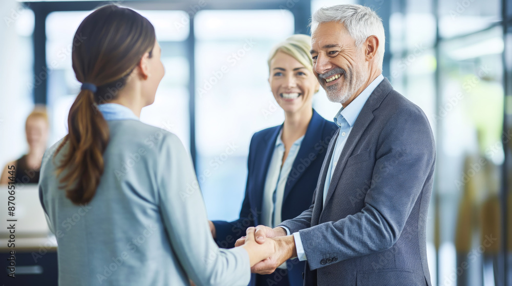 A joyful elderly couple and financial advisor celebrate positive retirement fund review. A joyful elderly couple and financial advisor celebrate positive retirement fund review.