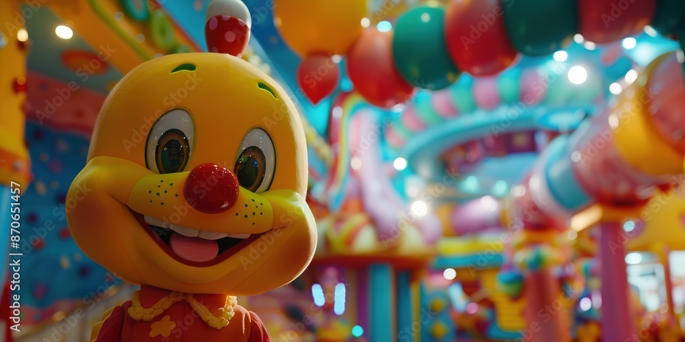 Cheerful clown toy in colorful amusement park Cheerful clown toy in colorful amusement park