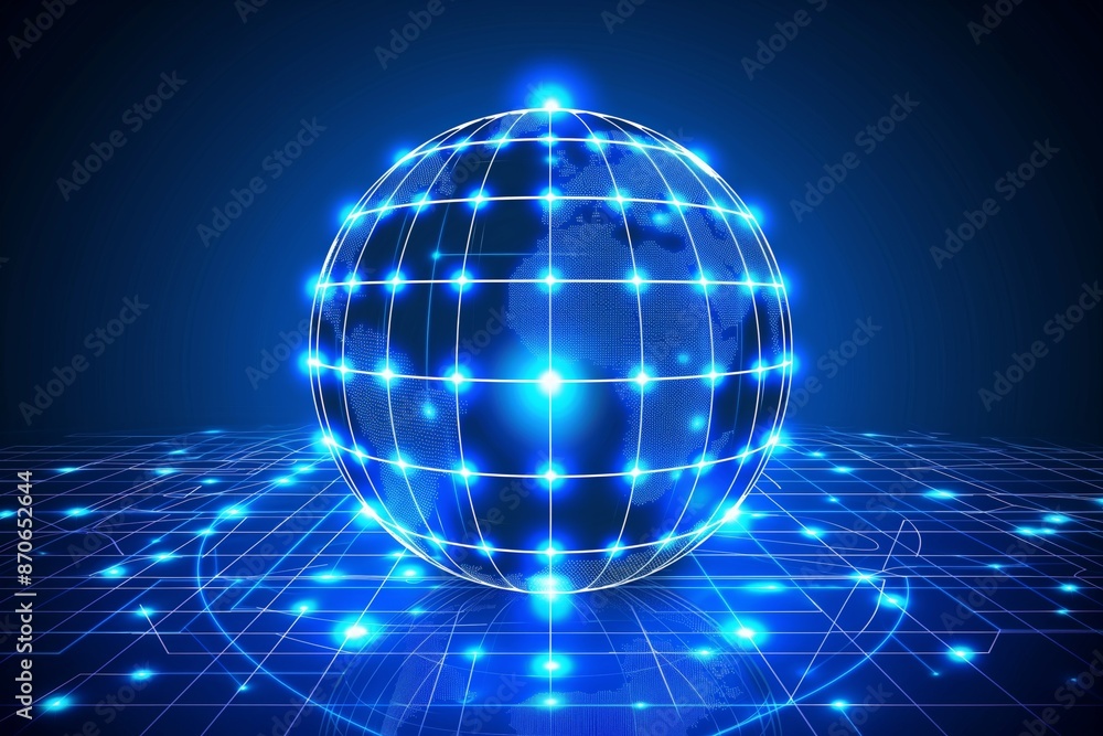 Obraz premium Abstract Digital Blue Glowing Globe with Grid Background
