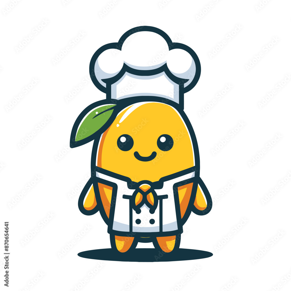 Obraz premium Cute mango cartoon mascot wearing a chef costume