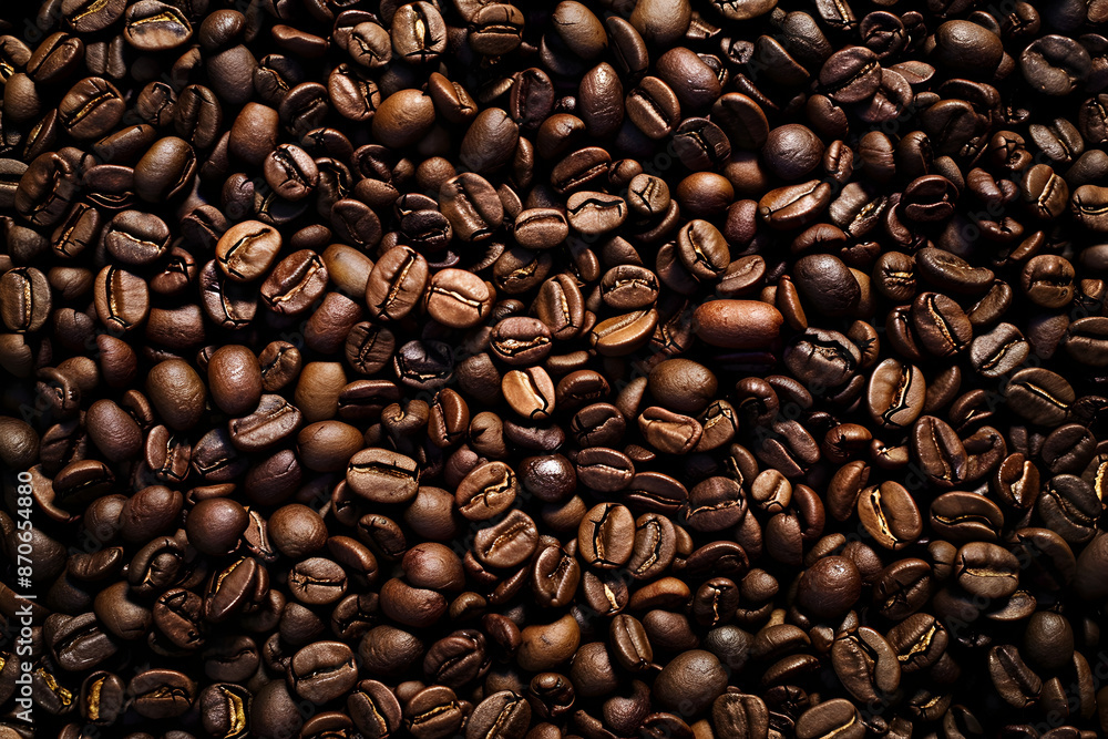 Naklejka premium Roasted Coffee Beans Close up, Coffee beans wallpaper, Coffee beans close-up, Coffee photography, Whole bean coffee tile