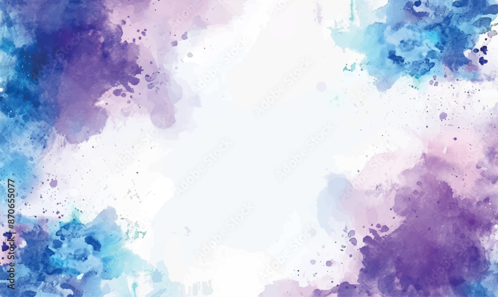 Obraz premium abstract watercolor violet blue rectangle frame, background with splashes