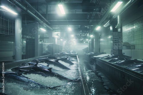 Immerse yourself in the frosty atmosphere of a tuna freezing room, where seafood is kept fresh through advanced refrigeration.