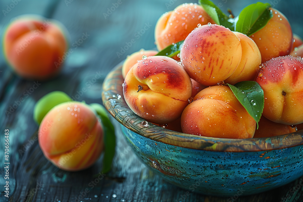 Bowl of ripe juicy peaches on a wooden table Bowl of ripe juicy peaches on a wooden table