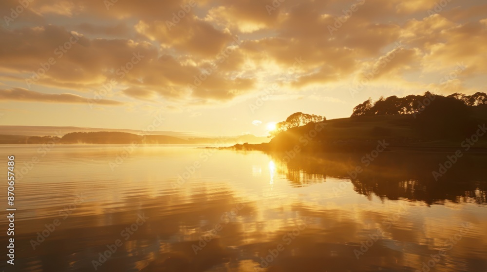 Fototapeta premium Golden Sunrise Over a Tranquil Lake